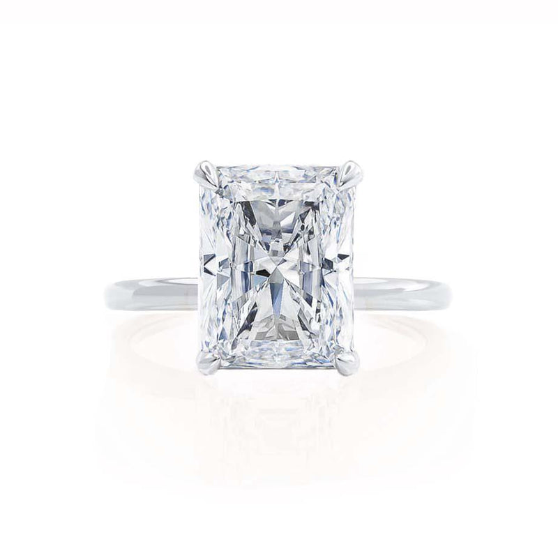 PARIS - Radiant Natural Diamond 18k White Gold Hidden Halo Solitaire Engagement Ring Lily Arkwright