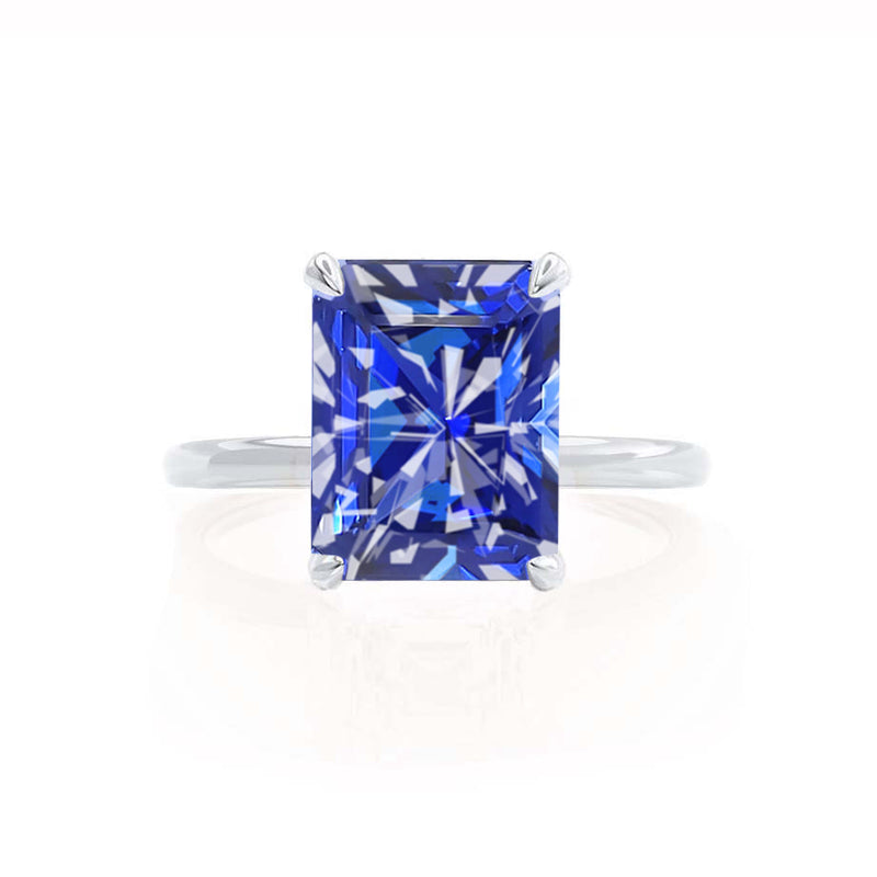 PARIS - Chatham® Radiant Blue Sapphire & Diamond 18k White Gold Petite Hidden Halo
