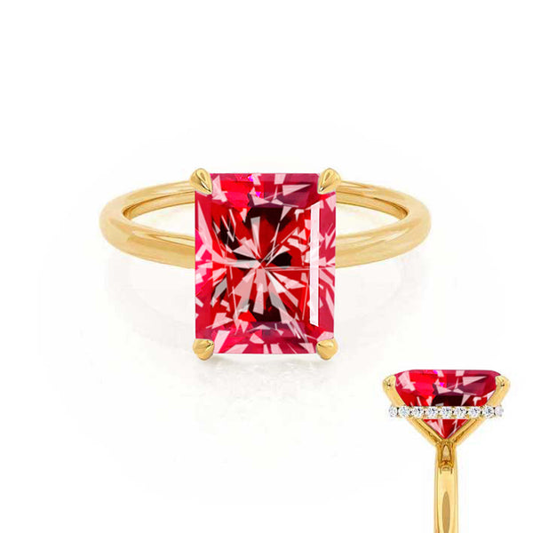 PARIS - Chatham® Radiant Ruby & Diamond 18k Yellow Gold Petite Hidden Halo