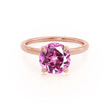 PARIS - Chatham® Round Pink Sapphire & Diamond 18k Rose Gold Petite Hidden Halo