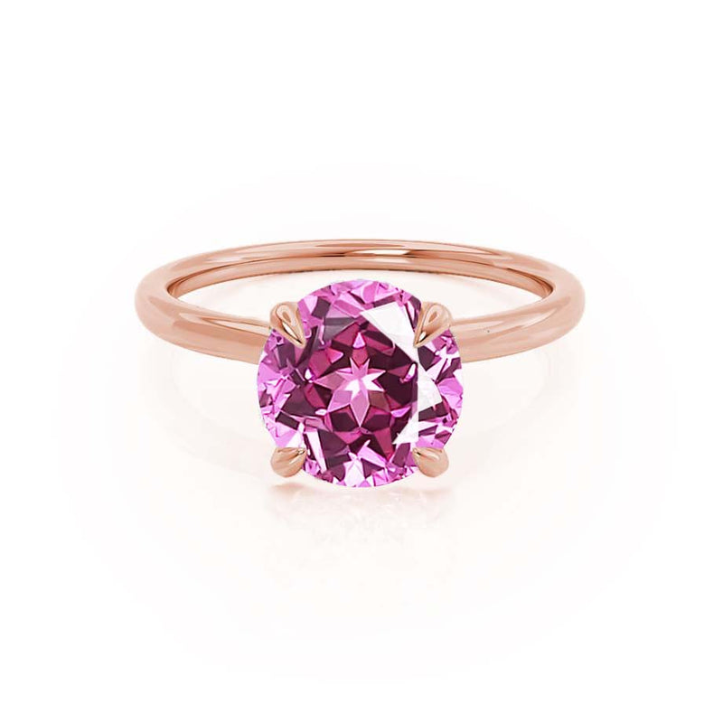 PARIS - Chatham® Round Pink Sapphire & Diamond 18k Rose Gold Petite Hidden Halo