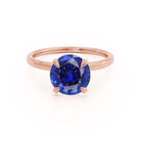 PARIS - Chatham® Round Blue Sapphire & Diamond 18k Rose Gold Petite Hidden Halo