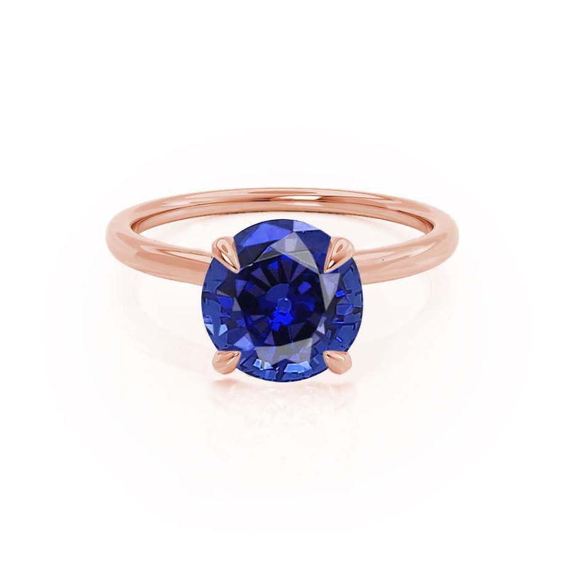 PARIS - Chatham® Round Blue Sapphire & Diamond 18k Rose Gold Petite Hidden Halo