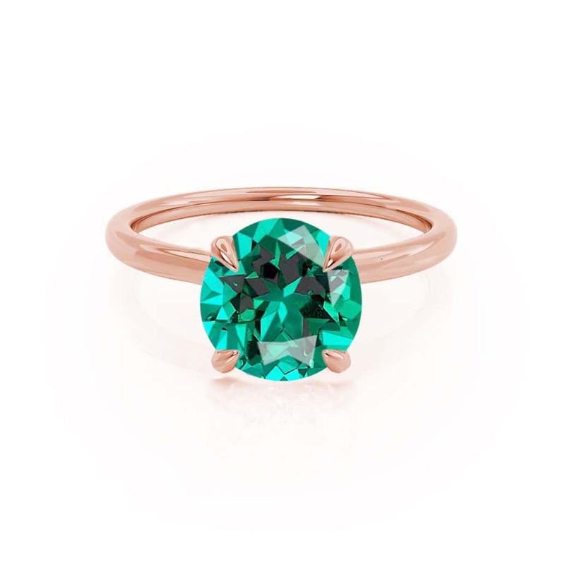 PARIS - Chatham® Round Emerald & Diamond 18k Rose Gold Petite Hidden Halo