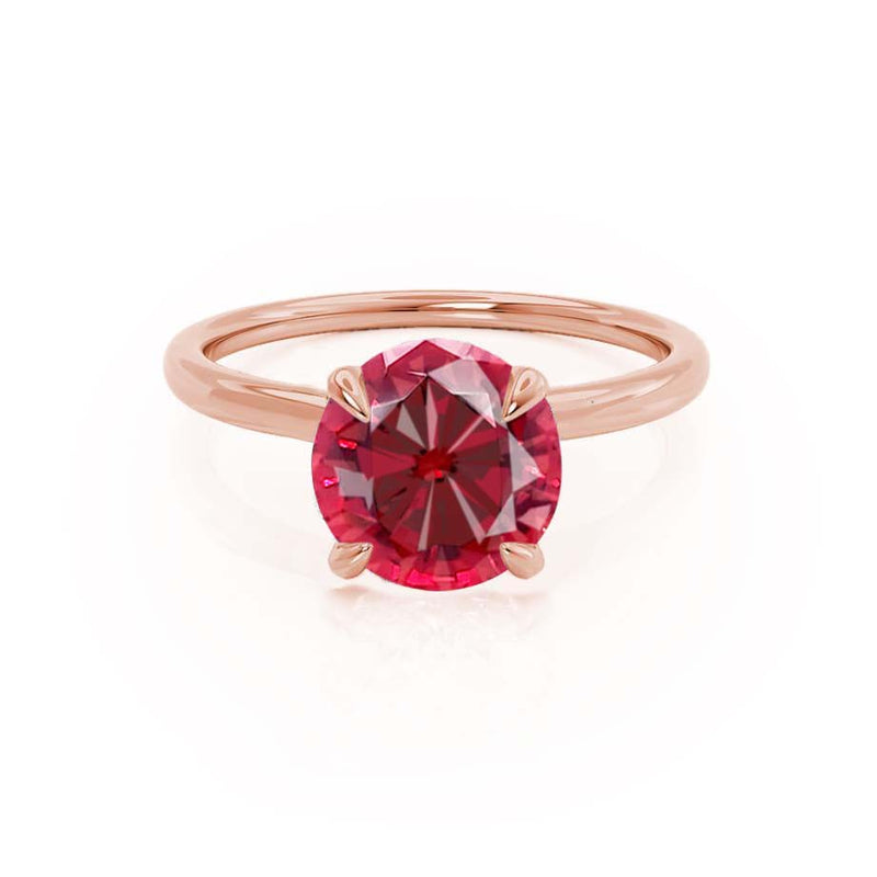 PARIS - Chatham® Round Ruby & Diamond 18k Rose Gold Petite Hidden Halo