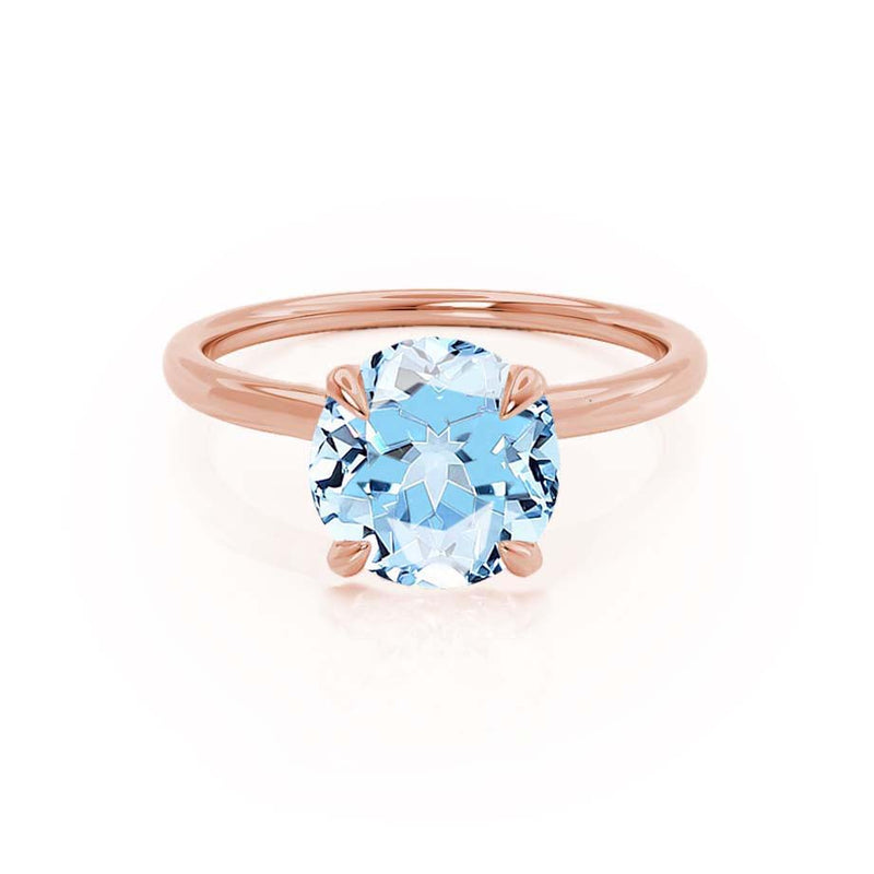 PARIS - Chatham® Round Aqua Spinel & Diamond 18k Rose Gold Petite Hidden Halo