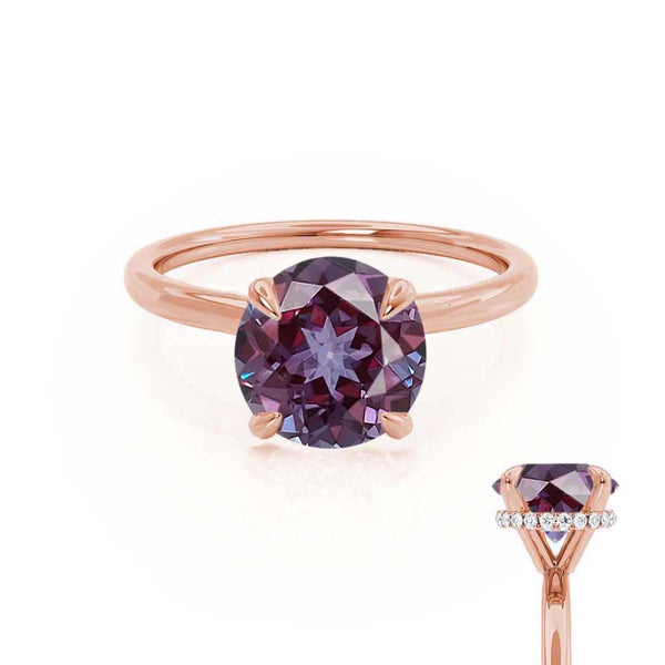 PARIS - Chatham® Round Alexandrite & Diamond 18k Rose Gold Petite Hidden Halo
