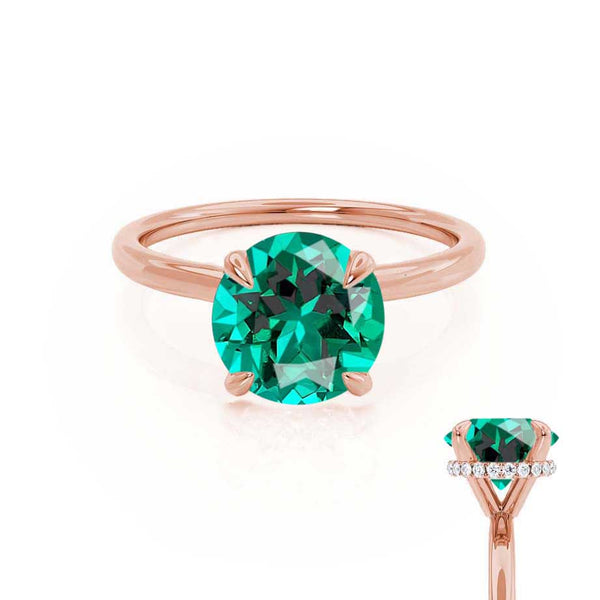 PARIS - Chatham® Round Emerald & Diamond 18k Rose Gold Petite Hidden Halo
