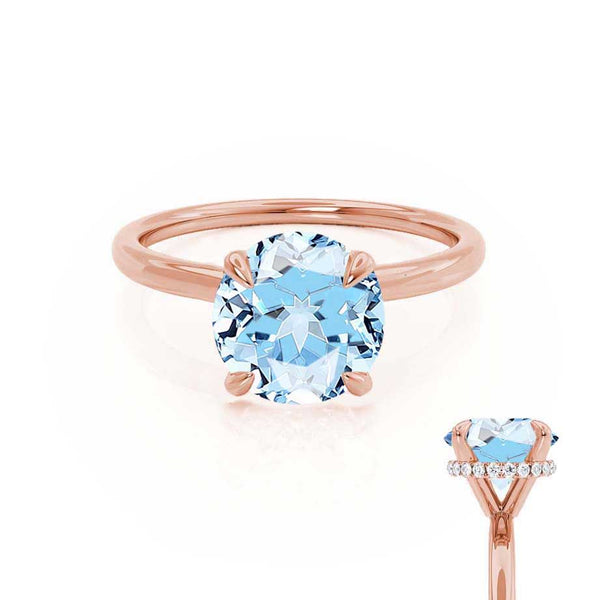 PARIS - Chatham® Round Aqua Spinel & Diamond 18k Rose Gold Petite Hidden Halo