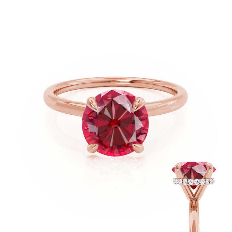 PARIS - Chatham® Round Ruby & Diamond 18k Rose Gold Petite Hidden Halo