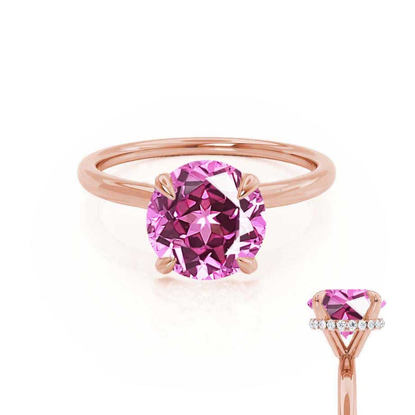 PARIS - Chatham® Round Pink Sapphire & Diamond 18k Rose Gold Petite Hidden Halo