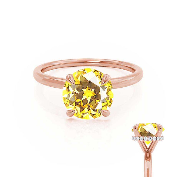 PARIS - Chatham® Round Yellow Sapphire & Diamond 18k Rose Gold Petite Hidden Halo