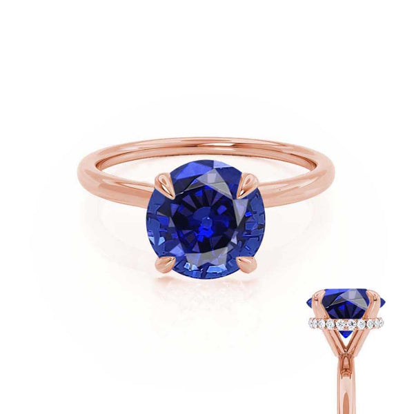 PARIS - Chatham® Round Blue Sapphire & Diamond 18k Rose Gold Petite Hidden Halo