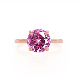 PARIS - Chatham® Round Pink Sapphire & Diamond 18k Rose Gold Petite Hidden Halo
