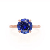 PARIS - Chatham® Round Blue Sapphire & Diamond 18k Rose Gold Petite Hidden Halo