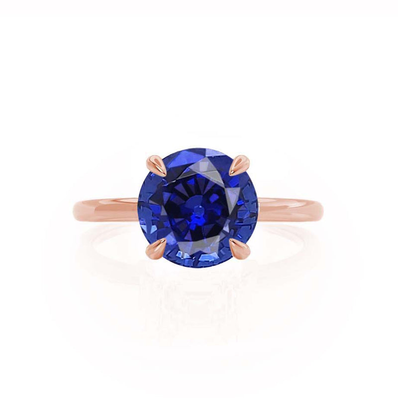 PARIS - Chatham® Round Blue Sapphire & Diamond 18k Rose Gold Petite Hidden Halo