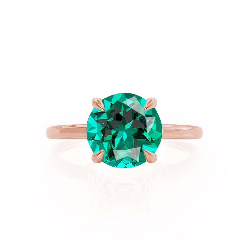 PARIS - Chatham® Round Emerald & Diamond 18k Rose Gold Petite Hidden Halo