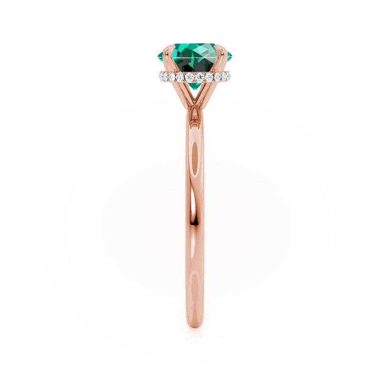 PARIS - Chatham® Round Emerald & Diamond 18k Rose Gold Petite Hidden Halo