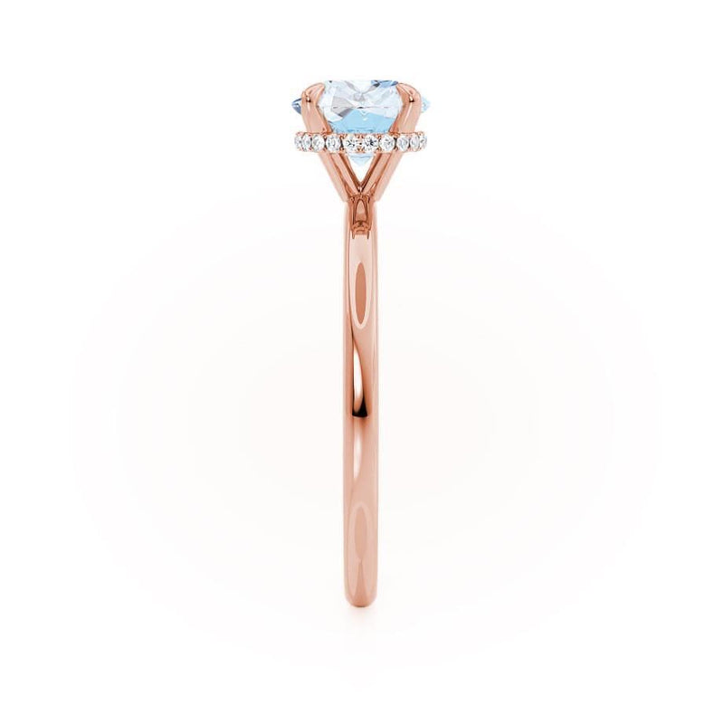 PARIS - Chatham® Round Aqua Spinel & Diamond 18k Rose Gold Petite Hidden Halo