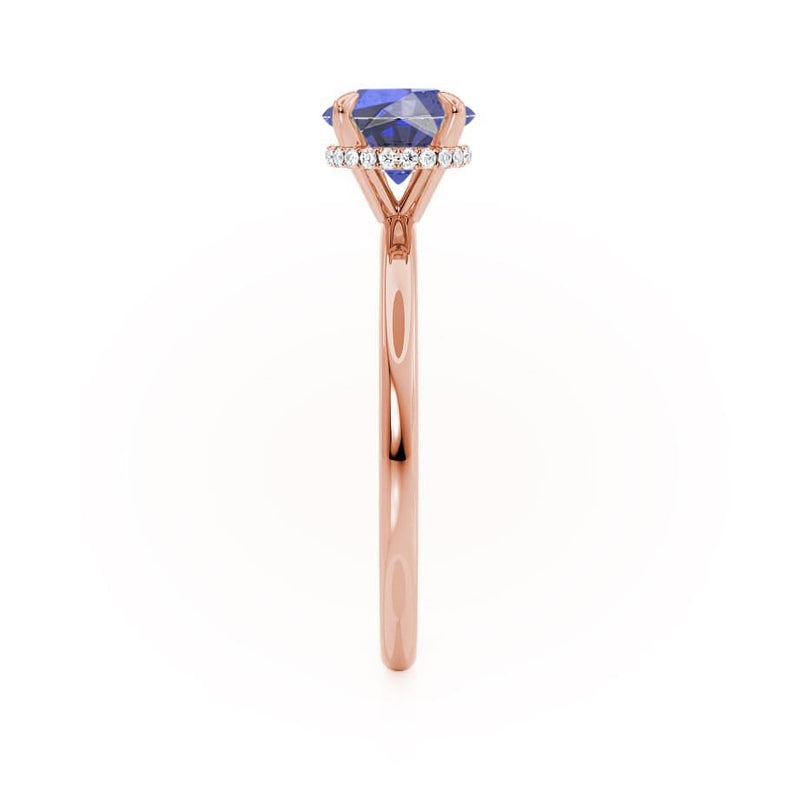 PARIS - Chatham® Round Blue Sapphire & Diamond 18k Rose Gold Petite Hidden Halo