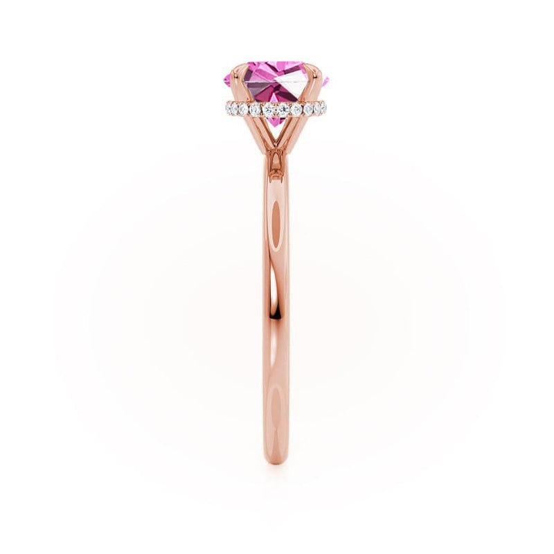 PARIS - Chatham® Round Pink Sapphire & Diamond 18k Rose Gold Petite Hidden Halo