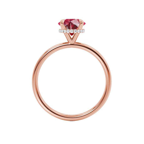 PARIS - Chatham® Round Ruby & Diamond 18k Rose Gold Petite Hidden Halo