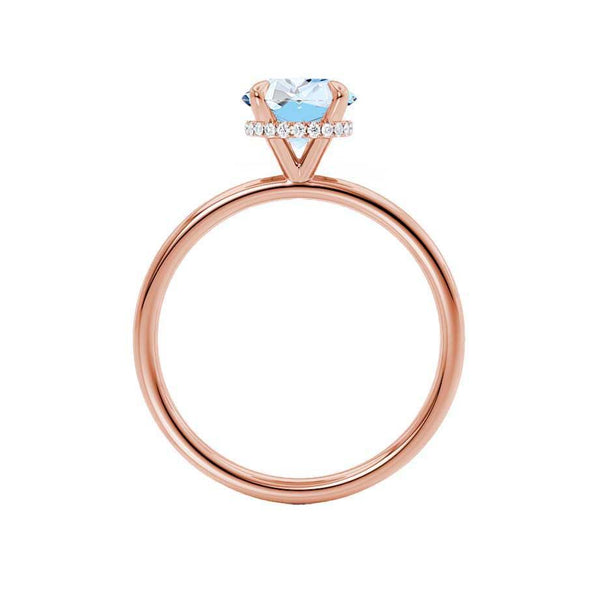 PARIS - Chatham® Round Aqua Spinel & Diamond 18k Rose Gold Petite Hidden Halo