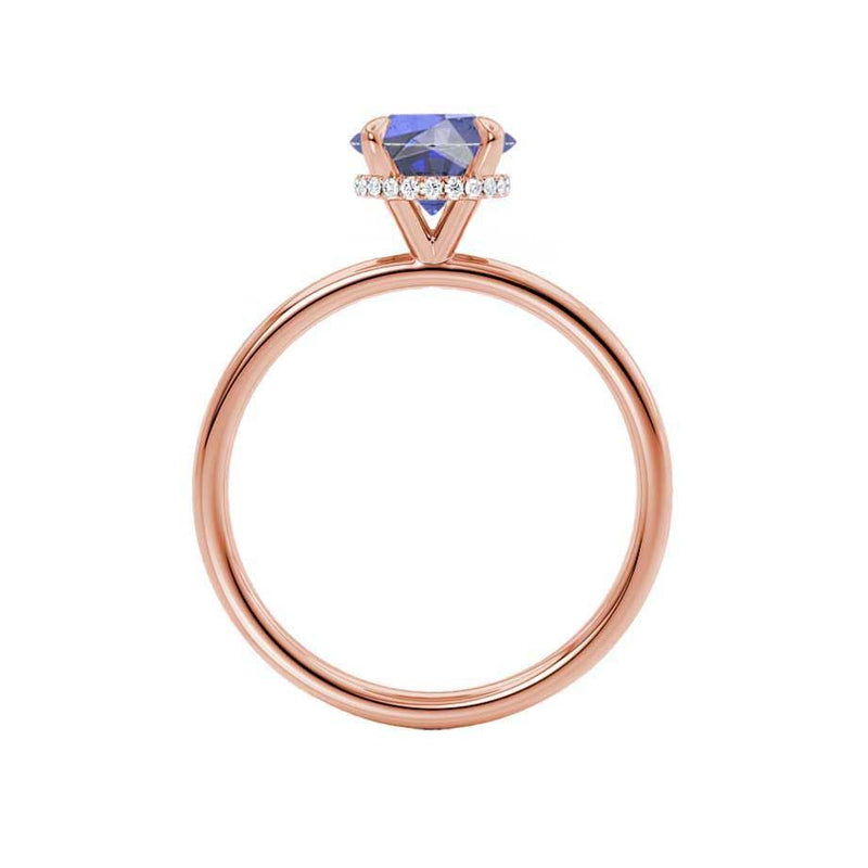 PARIS - Chatham® Round Blue Sapphire & Diamond 18k Rose Gold Petite Hidden Halo