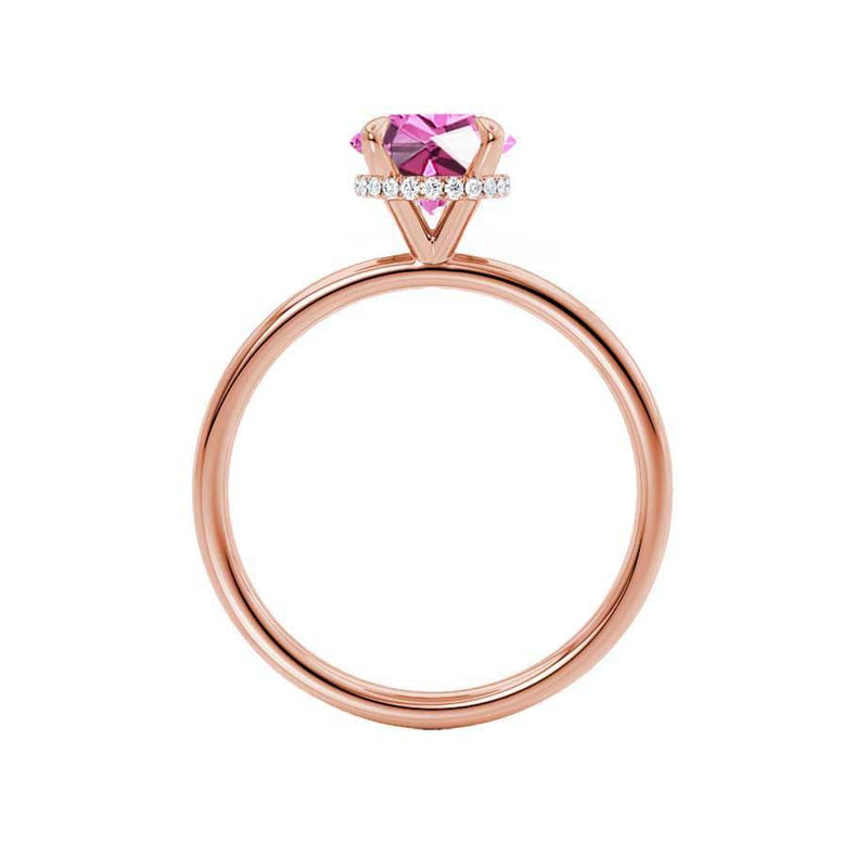 PARIS - Chatham® Round Pink Sapphire & Diamond 18k Rose Gold Petite Hidden Halo