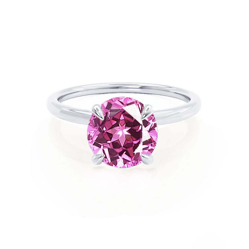 PARIS - Chatham® Round Pink Sapphire & Diamond 950 Platinum Petite Hidden Halo
