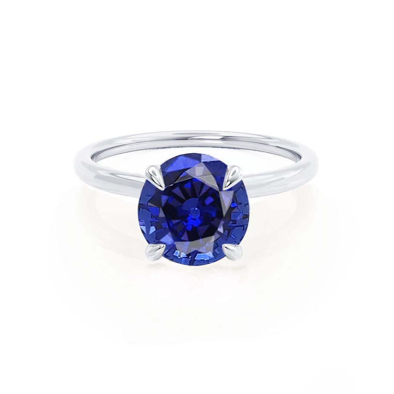 PARIS - Chatham® Round Blue Sapphire & Diamond 950 Platinum Petite Hidden Halo