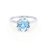 PARIS - Chatham® Round Aqua Spinel & Diamond 18k White Gold Petite Hidden Halo