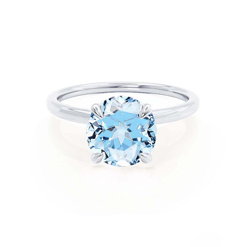 PARIS - Chatham® Round Aqua Spinel & Diamond 18k White Gold Petite Hidden Halo