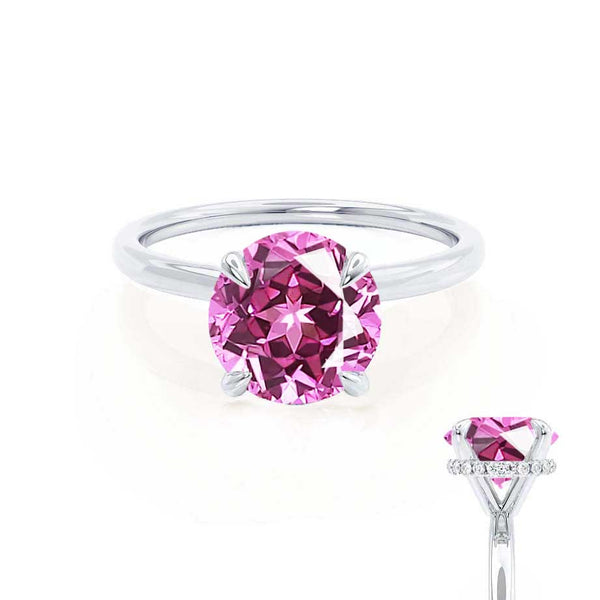 PARIS - Chatham® Round Pink Sapphire & Diamond 950 Platinum Petite Hidden Halo