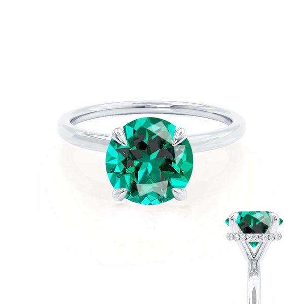 PARIS - Chatham® Round Emerald & Diamond 950 Platinum Petite Hidden Halo
