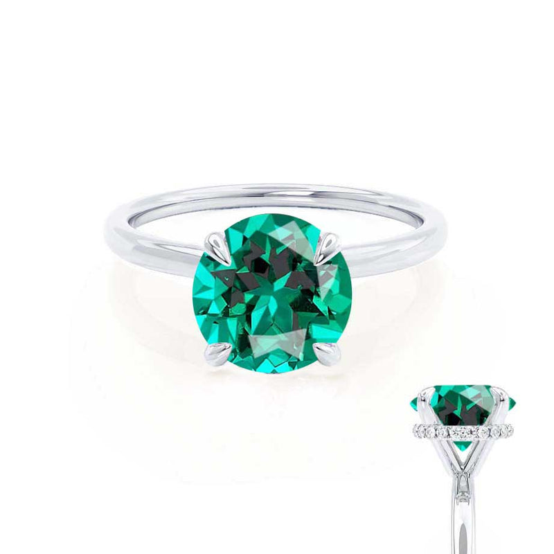 PARIS - Chatham® Round Emerald & Diamond 18k White Gold Petite Hidden Halo
