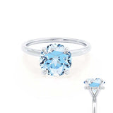 PARIS - Chatham® Round Aqua Spinel & Diamond 18k White Gold Petite Hidden Halo