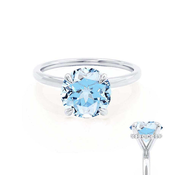 PARIS - Chatham® Round Aqua Spinel & Diamond 950 Platinum Petite Hidden Halo