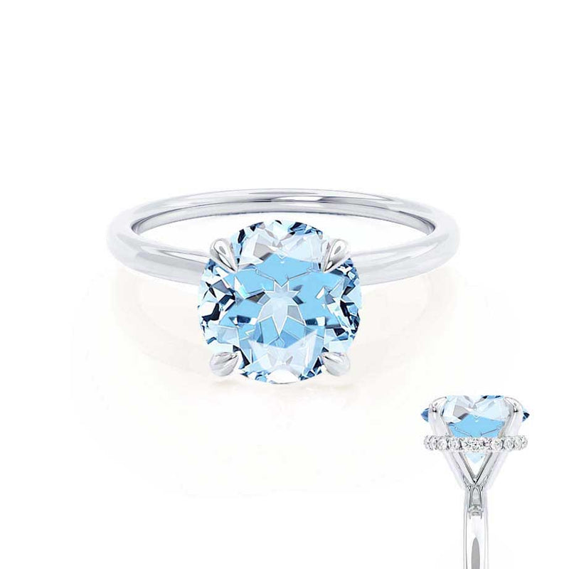 PARIS - Chatham® Round Aqua Spinel & Diamond 18k White Gold Petite Hidden Halo