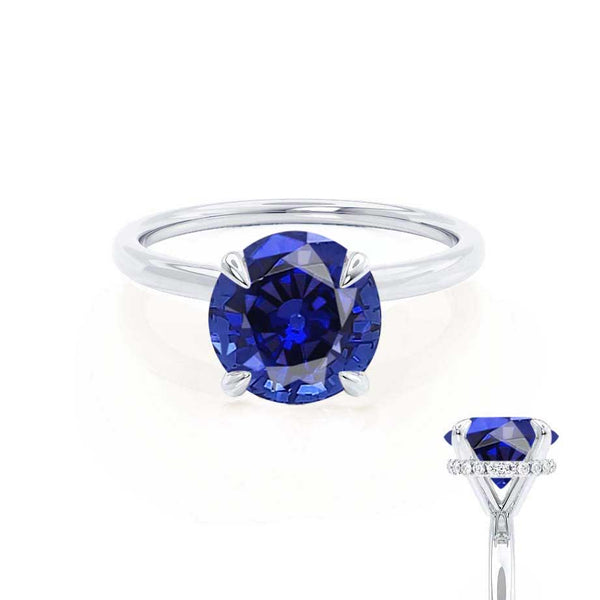 PARIS - Chatham® Round Blue Sapphire & Diamond 950 Platinum Petite Hidden Halo