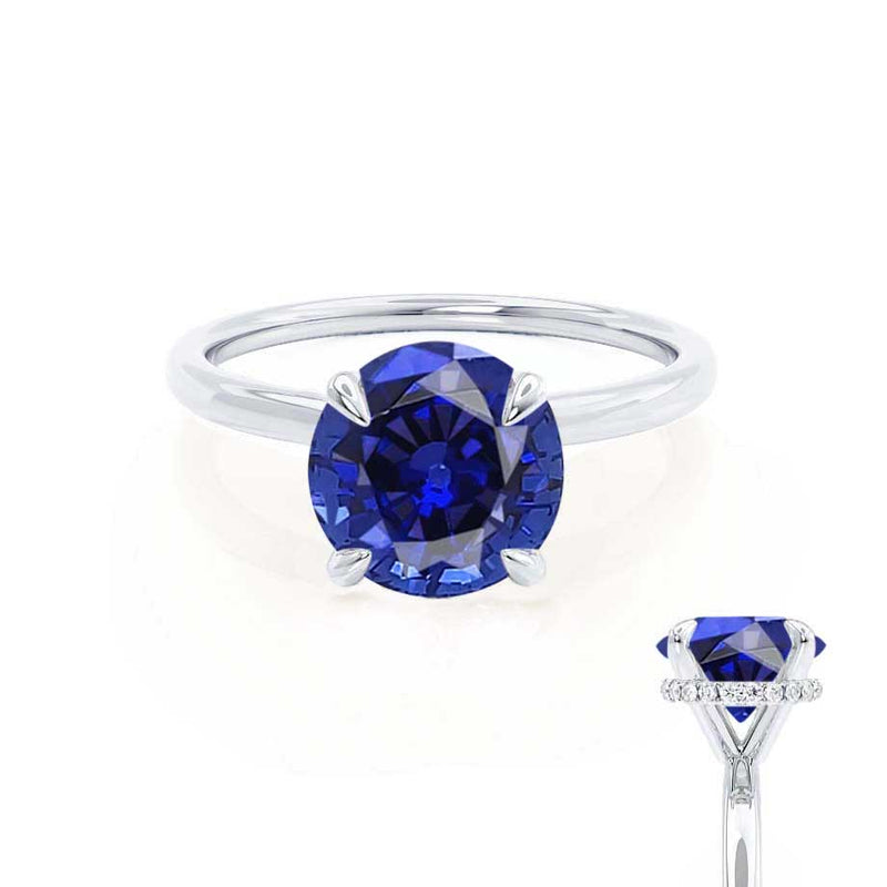PARIS - Chatham® Round Blue Sapphire & Diamond 950 Platinum Petite Hidden Halo