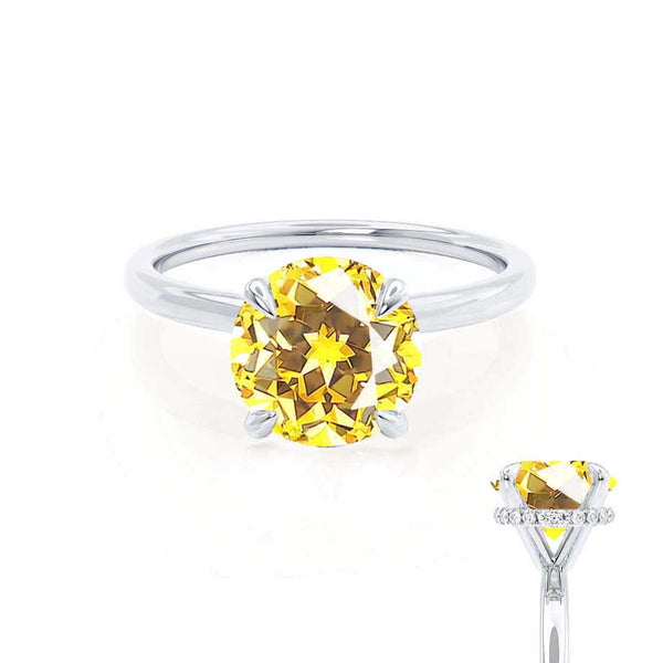 PARIS - Chatham® Round Yellow Sapphire & Diamond 18k White Gold Petite Hidden Halo