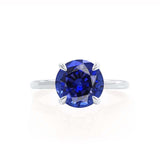 PARIS - Chatham® Round Blue Sapphire & Diamond 950 Platinum Petite Hidden Halo