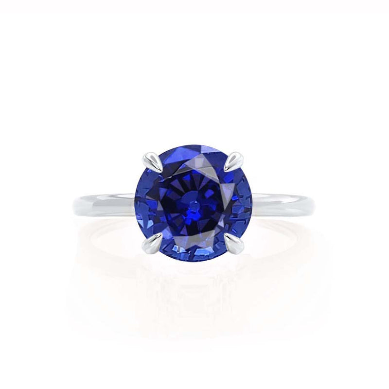 PARIS - Chatham® Round Blue Sapphire & Diamond 950 Platinum Petite Hidden Halo