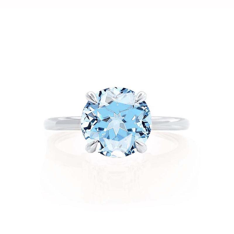 PARIS - Chatham® Round Aqua Spinel & Diamond 18k White Gold Petite Hidden Halo