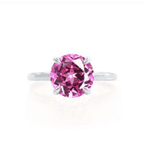 PARIS - Chatham® Round Pink Sapphire & Diamond 950 Platinum Petite Hidden Halo
