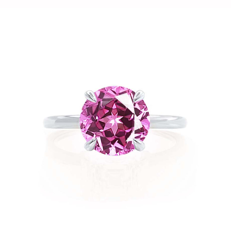 PARIS - Chatham® Round Pink Sapphire & Diamond 950 Platinum Petite Hidden Halo