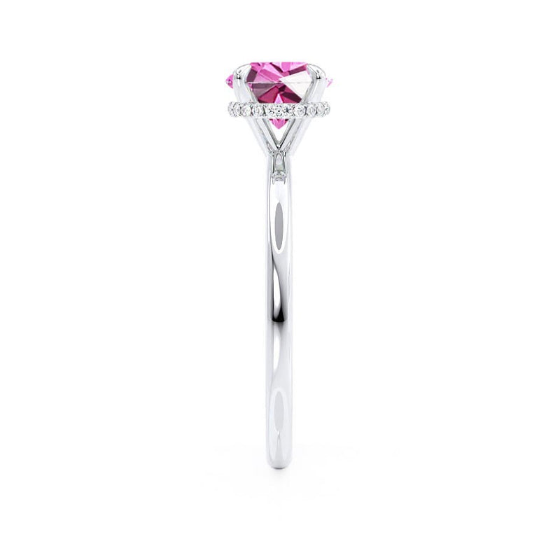 PARIS - Chatham® Round Pink Sapphire & Diamond 950 Platinum Petite Hidden Halo