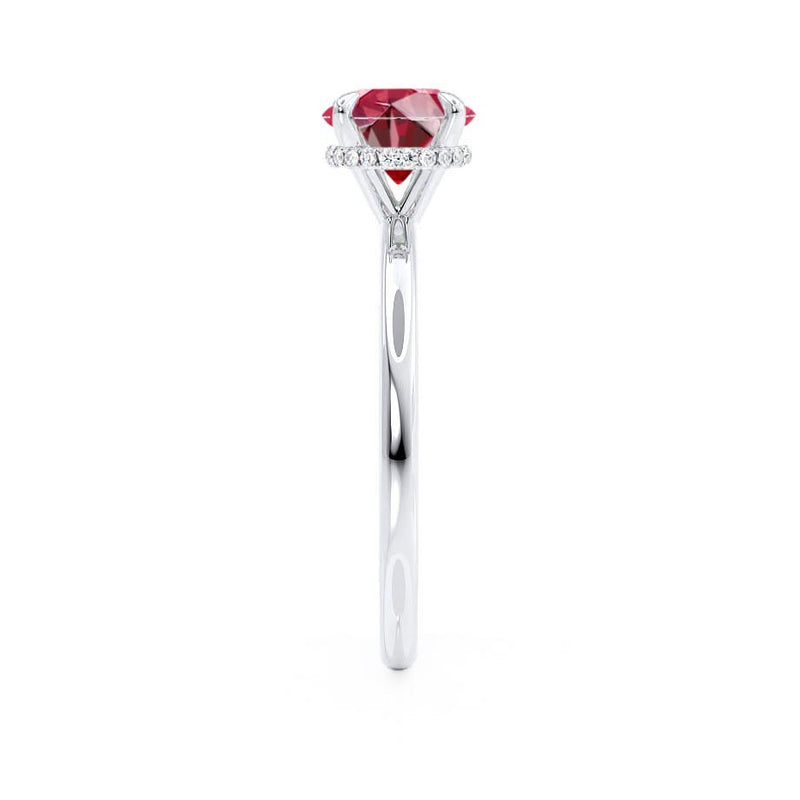 PARIS - Chatham® Round Ruby & Diamond 18k White Gold Petite Hidden Halo
