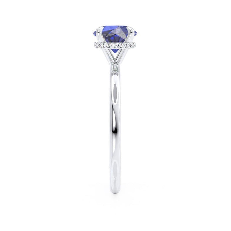 PARIS - Chatham® Round Blue Sapphire & Diamond 950 Platinum Petite Hidden Halo